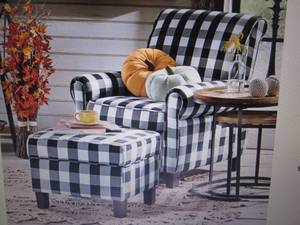 lot 57 image: Buffalo Check Armchair and Ottoman ...