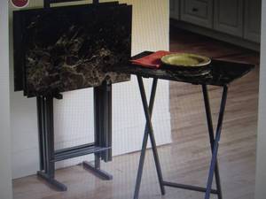 lot 70 image: 5-Piece Faux Marble Tray Tables ope...