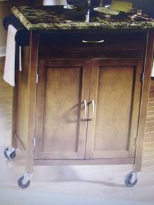 lot 125 image: Faux Marble-Top Kitchen Cart open b...