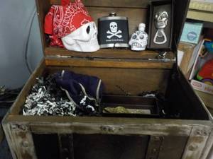 Wood Treasure Chest with contents 1...