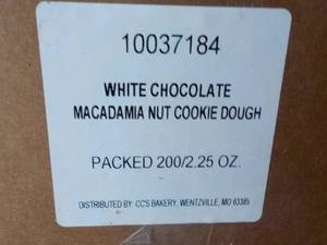 Case of Frozen White Chocolate Macadamia Nut Cookies Dough ready to bake