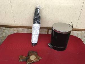 Trash Can, Fish Picture Frame, & 96 X 90 Garage Screen Door