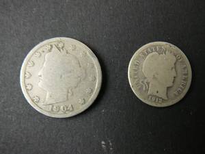 lot 48 image: 1912 Barber Dime & 1904o V Nickle