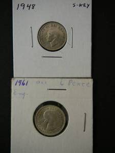 lot 50 image: 1961 Sixpence Elizabeth ii & 1948 Canadian Dime