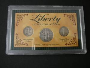lot 79 image: Liberty Coin Collection 1942d Mercury Dime,1926 Standing Liberty Quarter, 1942 Mercury Dime cant read mint
