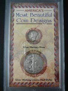 lot 85 image: Americas Most Beautiful Coin Designs 1942 Silver Mercury Dime 1944d Walking Liberty Half Dollar