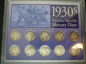 lot 89 image: 10- 1930s Mercury Dime Collection