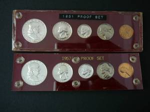lot 91 image: 1951 & 1957 Proof Set 2- Half Dollars 2-Quarters, 2- Dimes, 2- Nickels, 2- Pennies