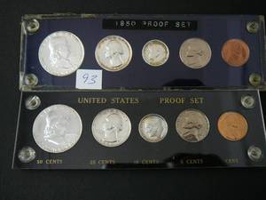 lot 93 image: 1950 & 1960 Proof Set 2- Half Dollars 2-Quarters, 2- Dimes, 2- Nickels, 2- Pennies