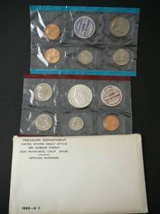 lot 98 image: 1968  Proof Set Unopened Envelope Half dollar Quarter Dime Nickle Penny