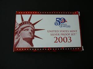 lot 113 image: 2003 Us States Silver Proof Set Quarters   & Kennedy Half Dollar Liberty Dollar Roosevelt Dime Nickle Penny
