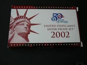 lot 114 image: 2002 US State Silver Proof Set Quarters  & Half Dollar, Dollar, Dime, Nickle, Penny