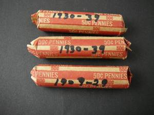 lot 120 image: 3- Rolls of Wheat Pennies