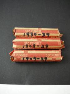 lot 121 image: 3- Rolls of Wheat Pennies