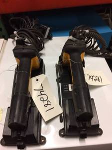 lot 36 image: PAIR DATALOGIC POWERSCAN HAND HELD SCANNER & BASE STATION RF ANTENNA - Excellent Working Condition