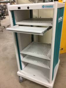 lot 60 image: Retails Used $500 Linvatec Industrial Mobile Endoscopy Storage Media Video Cart with IV Pole, Monitor Arms, Drawer & Multiple Shelves Plus Power Supply Plenty Of Uses For This Cart