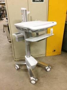 lot 78 image: Retails NEW $1800 Medical Mobile Computer Workstation Ergotron Adjustable Sit Or Stand Computer Laptop Cart With Keys To Lock