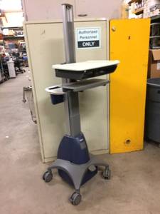 lot 93 image: WOW MSRP $4000 Ergotron StyleView Industrial Grade Mobile Laptop Or Stand UpSit Computer Workstation Height Adjustable Platform Medical COW Cart - Electronics Not Included - Battery Pack Removed