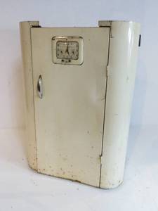VINTAGE White Metal Rolling Shop Cabinet wBuilt-in Clock