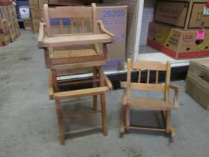 Vintage Wood Folding High Chair and...