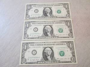 3 1997 Dollar Bills with sequential...