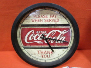 lot 77 image: Coca Cola Clock, Pitcher, Wall Hanging, Towel