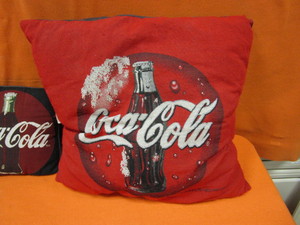 lot 217 image: Coca Cola Pillows, Cookie Jar, Wood Crate