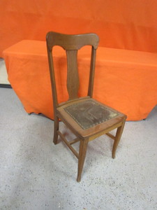 lot 373 image: Vintage Chair wLeather Seat & Wood Bar Stool