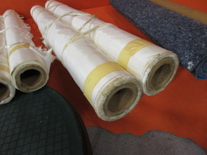 lot 376 image: Rolls of Fabric, Patio Table, Bed Frame, Spa Vac