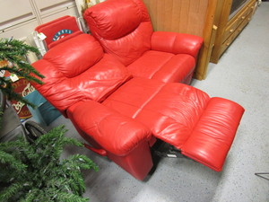 lot 333 image: Red Leather Reclining Couch