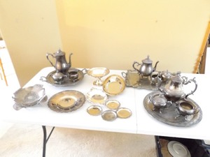 Large Lot of Silver Plate Tea Sets etc.