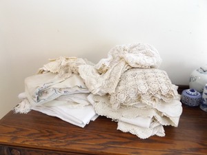 Lot of Antique etc. Damask, Table Clothes, Doilies, etc.