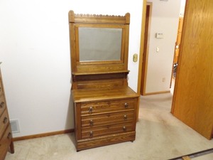Antique Oak SOLID Wood Mirrored Dresser