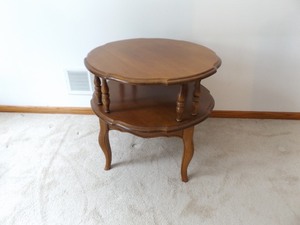 Vintage SOLID Wood Round Lamp Table