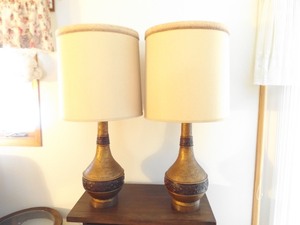 2 Large Working Gold with Brown Accents Table Lamps