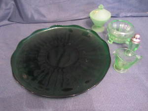 Green Forest Platter, Footed Bowl