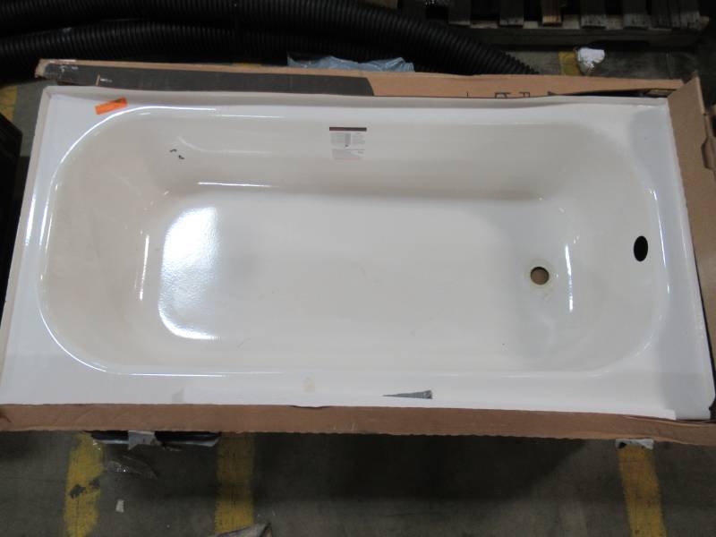 lot 252 image: Bootz 60 X 30 X 14 14 Aloha Right Drain Rectangular Alcove Soaking Bathtub in White - Internal Enamel Damage.