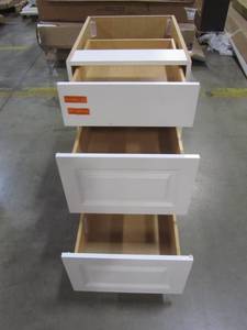 lot 99 image: Hampton Bay Benton Assembled 18x34.5x24.5 in. Base Cabinet with 3-Soft Close Drawers in White BT1835D-WH