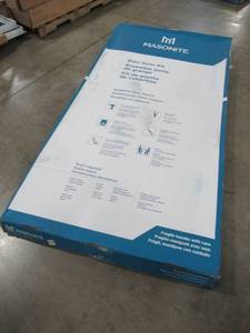 lot 310 image: Masonite 1 Panel Shaker, quarter Clear 3-lite Solid Barn Door, Primed White With Black Top Mount Hardware 42 X 84.- New in Box