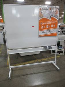 lot 318 image: VIZ-PRO Double-Sided Magnetic Mobile Whiteboard, 60 x 46 Inches, Steel Stand - Slight WarpDent.