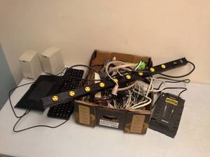 lot 107 image: Intuos4 Computer PTK-440, Computer Keyboard, Altec Computer Speakers, Power Strips, CyberPower Battery Backup 550VA, Computer Cables, Power Cords