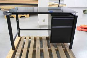 Modern Glass Top Desk w Metal Frame