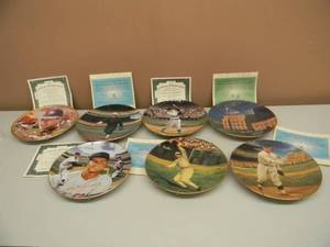 THE BRADFORD EXCHANGE -  BASEBALL COLLECTION LIMITED EDITION PLATES - CAL RIPKEN JR., SHOELESS JOE JACKSON, WALTER JOHNSON, DON DRYSDALE, CLEVELAND INDIANS, BOBBY THOMPSON, CHRISTY MATHEWSON - ALL WITH WALL HANGERS - WCOA - SEE PICTURES