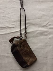 Coach Brown Leather Signature Wristlet With Tassel