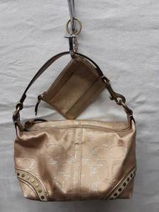 Coach Gold Metallic Signature Handbag With CoinKey Purse