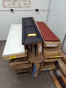 lot 32 image: Lot of (Approximately 32 Boxes) WoodWood Like House Shutters, Raised Panels, Louvers