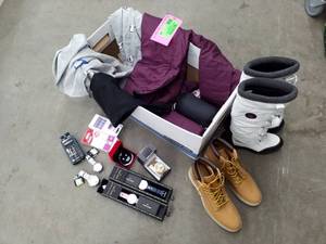 lot 36 image: Timberland Boots Size 11, Storm Boots Size 7, Mens Wrist Watches, Mens Sport Outerwear, Cubic Zirconia Adjustable Bracelet, Walgreen Compact Grooming Kit, Nail Glue and Nails, And More