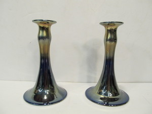 lot 57 image: Pair of Iridescent Art Glass Candlesticks 