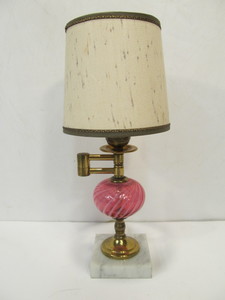 lot 63 image: Vintage Cranberry Opalescent Swirl Glass Lamp