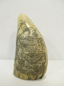 lot 75 image: Vintage Faux Ivory Scrimshaw Whales Tooth Treasure Map